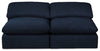 Eclipse Modular 5-Piece Linen-Look Fabric Sectional with Ottoman and Reversible Feather Down Cushions - Navy Blue | Sofa sectionnel modulaire Eclipse 5 pièces en tissu d’apparence lin avec pouf et coussins réversibles en duvet et plumes - bleu marine