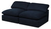 Eclipse Modular 5-Piece Linen-Look Fabric Sectional with Ottoman and Reversible Feather Down Cushions - Navy Blue | Sofa sectionnel modulaire Eclipse 5 pièces en tissu d’apparence lin avec pouf et coussins réversibles en duvet et plumes - bleu marine