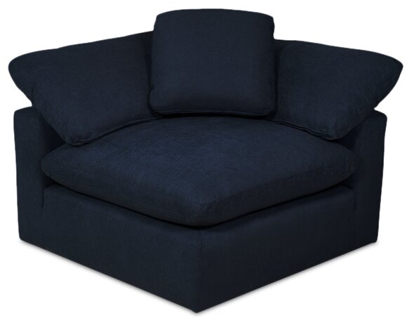 Eclipse Modular 5-Piece Linen-Look Fabric Sectional with Ottoman and Reversible Feather Down Cushions - Navy Blue
