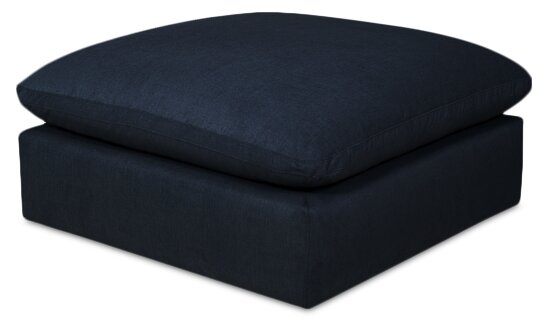 Eclipse Modular 5-Piece Linen-Look Fabric Sectional with Ottoman and Reversible Feather Down Cushions - Navy Blue