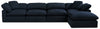 Eclipse Modular 5-Piece Linen-Look Fabric Sectional with Ottoman and Reversible Feather Down Cushions - Navy Blue | Sofa sectionnel modulaire Eclipse 5 pièces en tissu d’apparence lin avec pouf et coussins réversibles en duvet et plumes - bleu marine