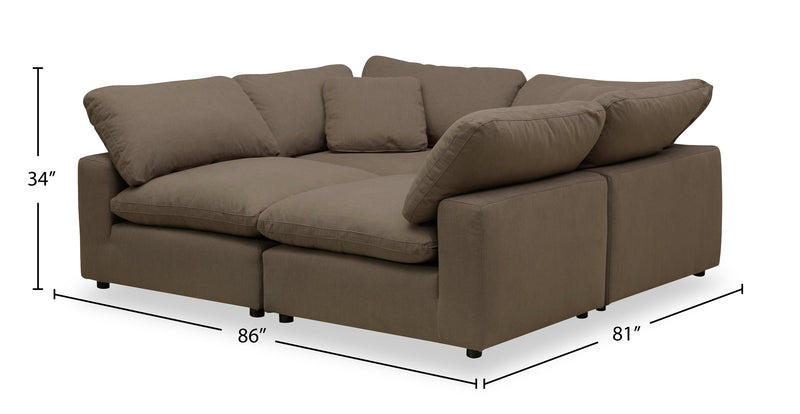 Eclipse Modular 4-Piece Linen-Look Fabric Pit Sofa Sectional with Reversible Feather Down Cushions - Slate Grey