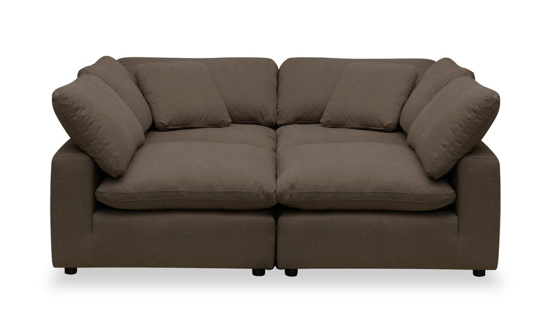 Eclipse Modular 4-Piece Linen-Look Fabric Pit Sofa Sectional with Reversible Feather Down Cushions - Slate Grey