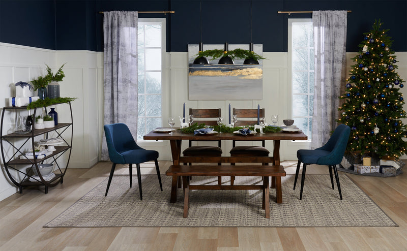 Eden Dining Chair with Linen-Look Fabric, Metal - Blue