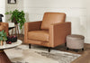 Edge 35" Genuine Leather Chair with Wood Legs and Removable Back Cushion - Brown | Fauteuil Edge de 35 po en cuir véritable avec pattes en bois et coussin de dossier amovible - brun