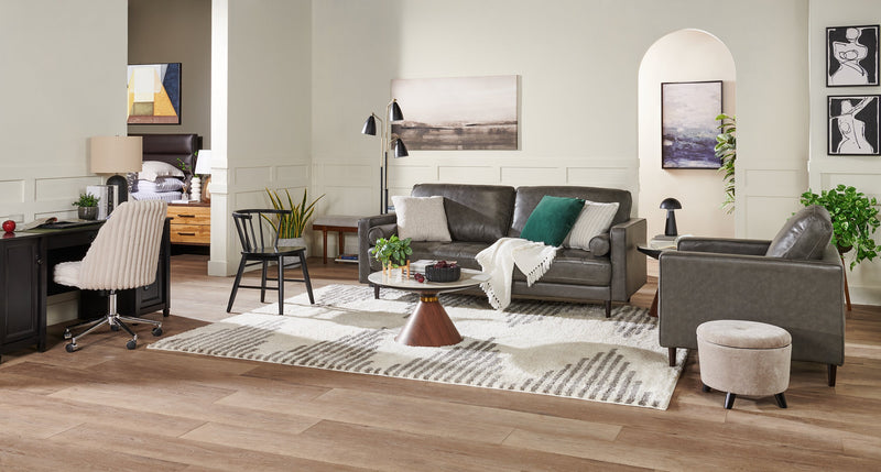 Edge 86\" Genuine Leather Sofa with Wood Legs and Removable Back Cushions - Grey