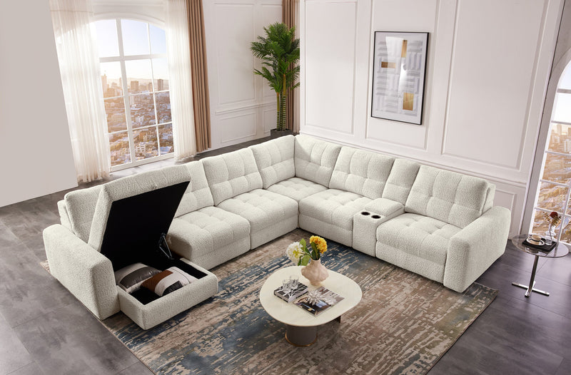 Scott Living Elevate Modular 7-Piece Left-Facing Chenille Fabric Power Sliding Sectional with Storage - Taupe