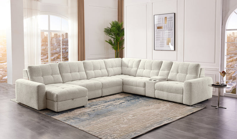 Scott Living Elevate Modular 7-Piece Left-Facing Chenille Fabric Power Sliding Sectional with Storage - Taupe