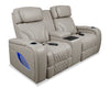 Elite 74" Genuine Leather Massage Power Reclining Loveseat with Immersive Audio and Power Headrests - Putty | Causeuse de massage à inclinaison électrique Elite de 74 po en cuir véritable avec son immersif et appuie-têtes électriques -  mastic