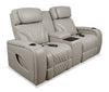 Elite 74" Genuine Leather Massage Power Reclining Loveseat with Immersive Audio and Power Headrests - Putty | Causeuse de massage à inclinaison électrique Elite de 74 po en cuir véritable avec son immersif et appuie-têtes électriques -  mastic