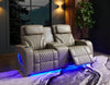 Elite 74" Genuine Leather Massage Power Reclining Loveseat with Power Headrests and Storage Arms - Putty | Causeuse de massage à inclinaison électrique Elite de 74 po en cuir véritable avec appuie-têtes électriques et accoudoirs de rangement - mastic