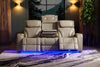 Elite 86" Genuine Leather Massage Power Reclining Sofa with Power Headrests and Storage Arms - Putty | Sofa de massage à inclinaison électrique Elite de 86 po en cuir véritable avec appuie-têtes électriques et accoudoirs de rangement - mastic