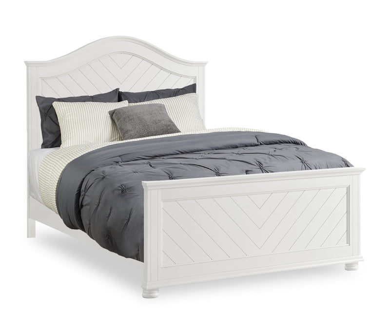 Ella 5pc Bedroom Set with Panel Bed, Dresser & Mirror, White  - Queen Size