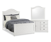 Ella 5pc Bedroom Set with Panel Bed, Dresser & Mirror, White - Queen Size