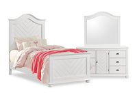 Ella 5pc Bedroom Set with Panel Bed, Dresser & Mirror, White - Twin Size