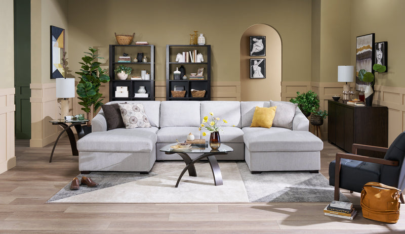 Envy 3-Piece Chenille Fabric Sleeper Sectional with Two Storage Chaises - Fog Grey