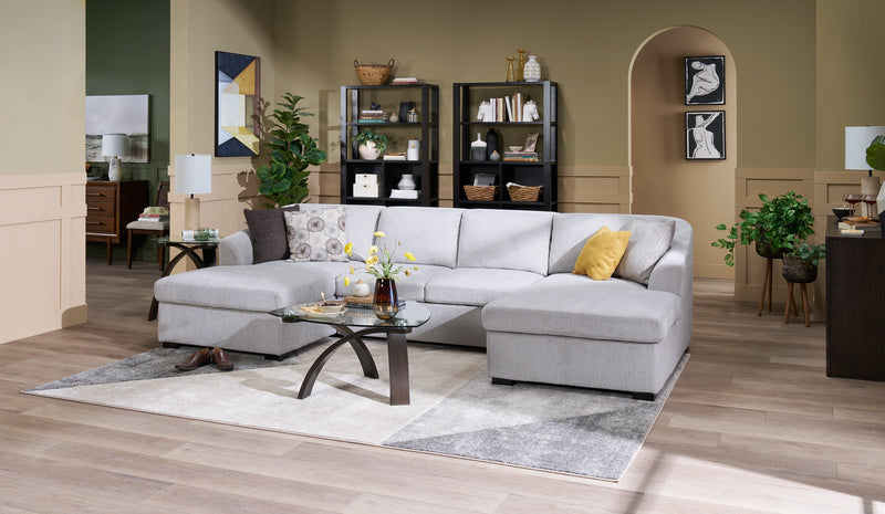 Envy 3-Piece Chenille Fabric Sleeper Sectional with Two Storage Chaises - Fog Grey