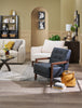 Enzo 26" Genuine Leather Accent Chair with Biscuit Tufting, Track Arms and Wood Legs - Black | Fauteuil d’appoint Enzo de 26 po en cuir véritable avec capitonnage en biscuit, accoudoirs rectilignes et pattes en bois - noir