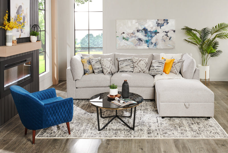 Scott Living Evolve Modular 4-Piece Linen-Look Fabric Sectional with Ottoman and Feather Down Cushions - Grey