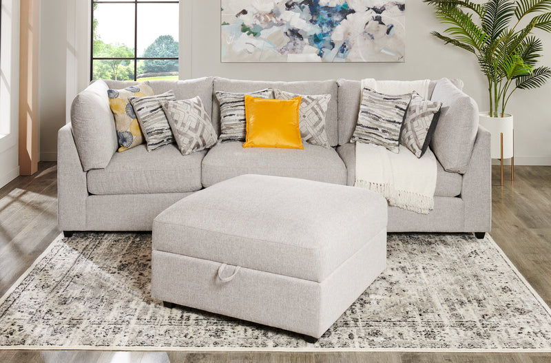 Scott Living Evolve Modular 4-Piece Linen-Look Fabric Sectional with Ottoman and Feather Down Cushions - Grey