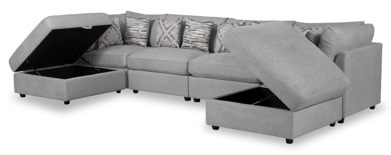 Scott Living Evolve Modular 6-Piece Linen-Look Fabric Sectional with Feather Down Cushions - Grey