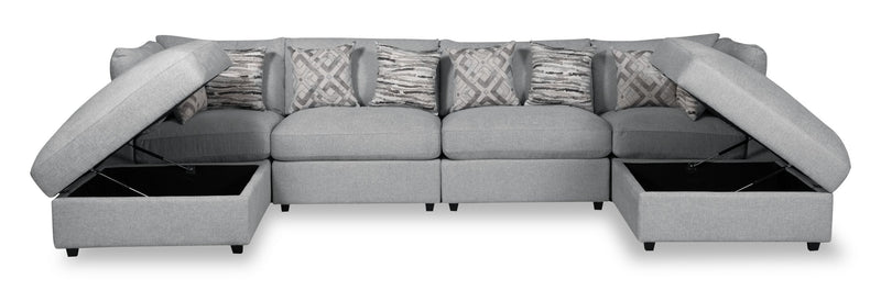Scott Living Evolve Modular 6-Piece Linen-Look Fabric Sectional with Feather Down Cushions - Grey