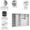 Bestar Florence 121" Modular Walk-In Closet System with Rods, Shelves and Drawers Shaker Style - White|Système de pièce-penderie modulaire Florence de Bestar de 121 po avec tringles, tablettes et tiroirs de style Shaker - blanc