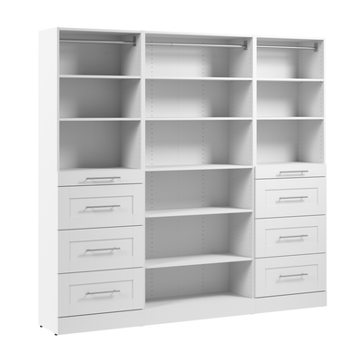 Bestar Florence 85" Modular Reach-In/Walk-In Closet System with Shelves and Drawers Shaker Style - White|Système de garde-robe et pièce-penderie modulaire Florence de Bestar de 85 po avec tablettes et tiroirs de style Shaker - blanc
