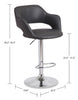 Finn Barstool with Swivel & Adjustable Seat, Vegan Leather Fabric, 23-31.5"H, Metal - Grey | Tabouret 23-31.5 po bar Finn en tissu de cuir végétalien et en métal avec siège pivotant et réglable - gris