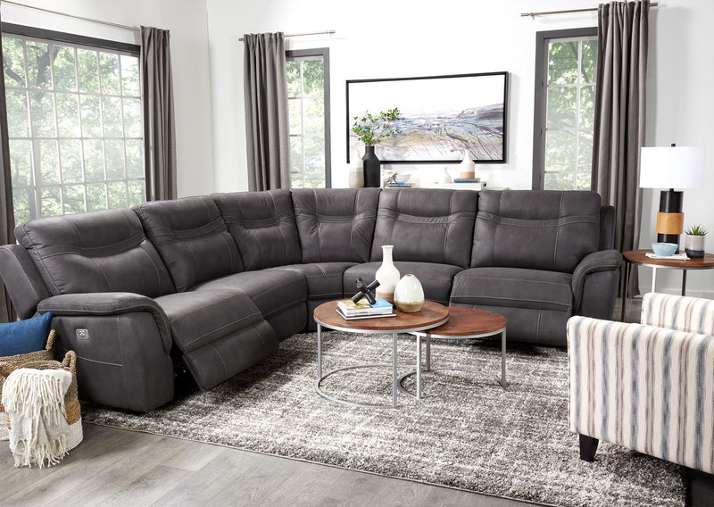 Floy 5-Piece Faux Suede Power Reclining Sectional with Power Headrests and USB Port - Grey