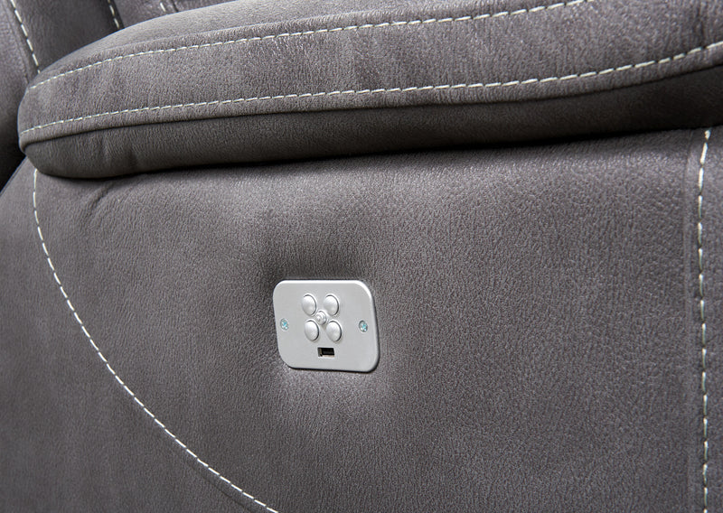 Floy 5-Piece Faux Suede Power Reclining Sectional with Power Headrests and USB Port - Grey