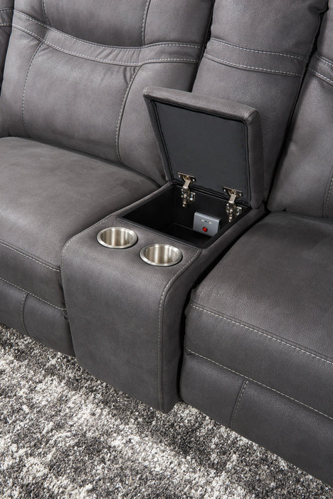 Floy 6-Piece Faux Suede Power Reclining Sectional with Power Headrests, Console and USB Port - Grey