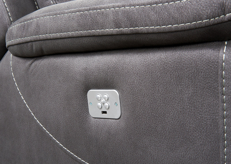 Floy 6-Piece Faux Suede Power Reclining Sectional with Power Headrests, Console and USB Port - Grey
