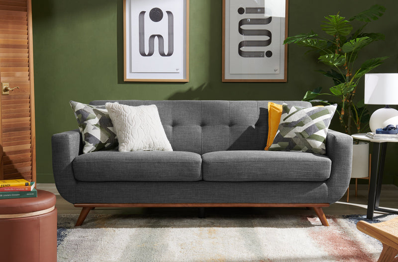 Kort & Co. Freeman 80” Linen-Look Fabric Condo Size Sofa with Wood Legs - Charcoal Grey