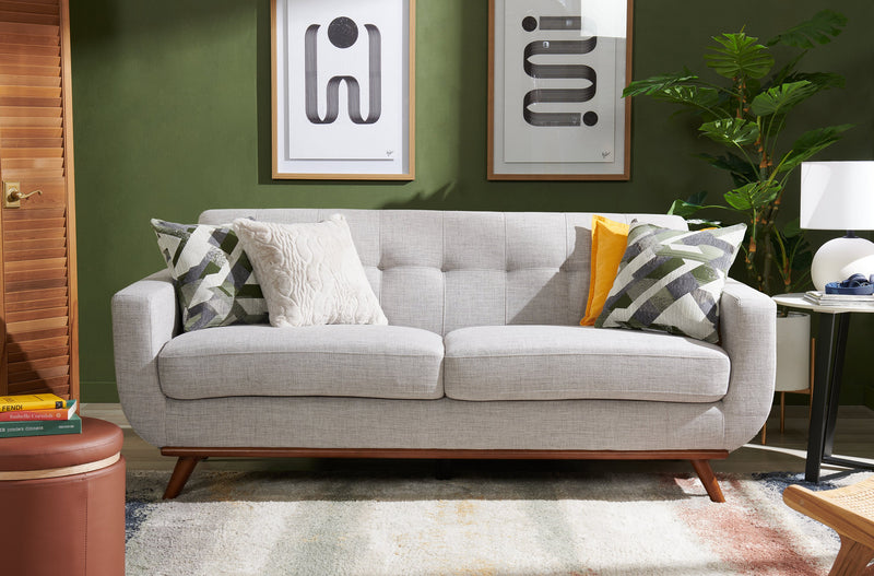 Kort & Co. Freeman 80” Linen-Look Fabric Condo Size Sofa with Wood Legs - Dove White