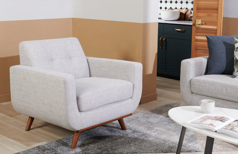 Kort & Co. Freeman 37\" Linen-Look Fabric Chair with Wood Legs and Tufted Back Cushion - Dove White