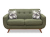 Kort & Co. Freeman 63\" Linen-Look Fabric Loveseat with Wood Legs and Tufted Back Cushions - Avocado Green
