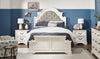 Grace Panel Bed with Headboard & Frame, Wooden, Fabric, Antique White - Queen Size | Lit à panneau Grace en bois et en tissu avec tête de lit et cadre de lit, blanc antique - format grand lit