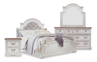 Grace 6pc Bedroom Set with Bed, Dresser, Mirror & Nightstand, Wooden, Fabric, Antique White - King Size