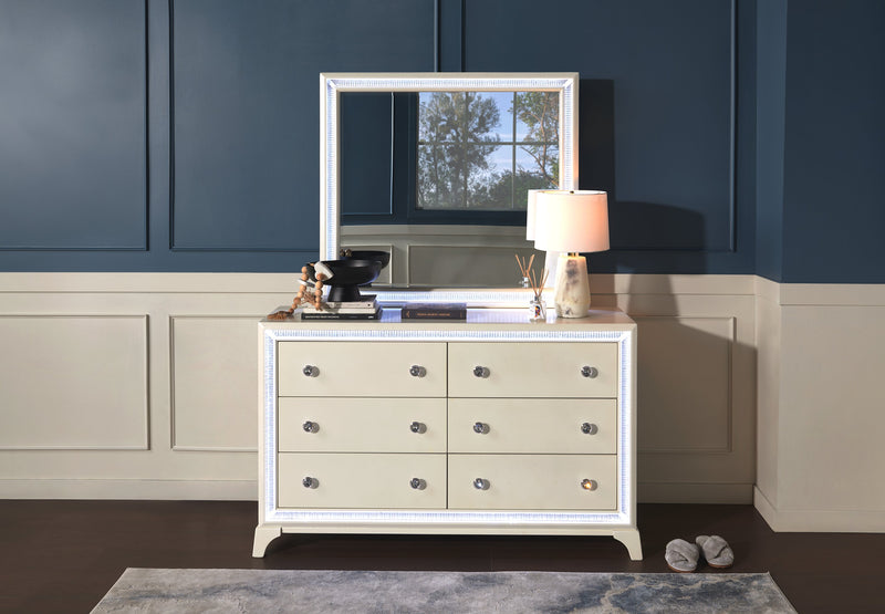 Halo Bedroom Dresser Mirror with LED Light, Glam - White