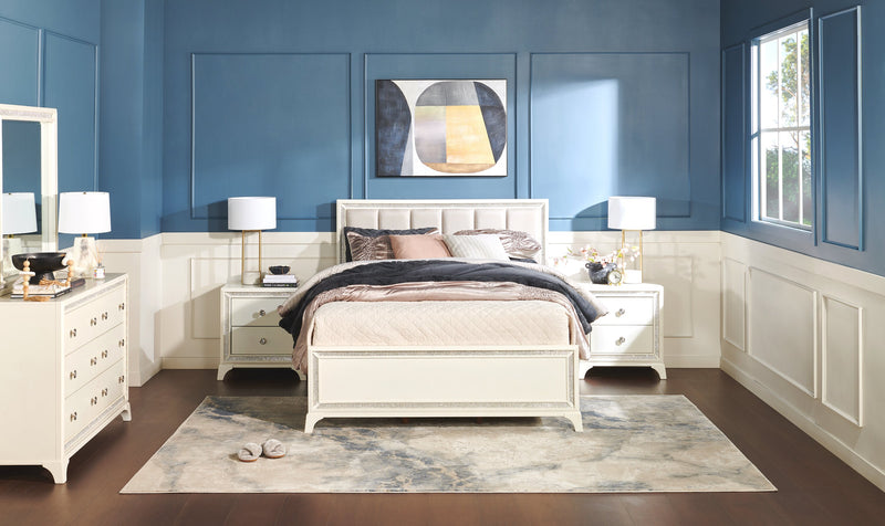 Halo Panel Bed with Headboard & Frame, LED, Glam, White - Queen Size