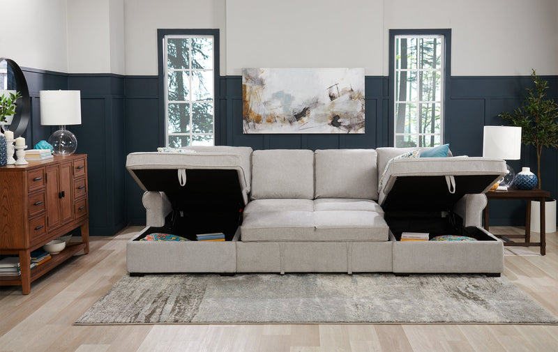 Scott Living Haven 3-Piece Chenille Fabric Sleeper Sectional with Two Storage Chaises - Grey