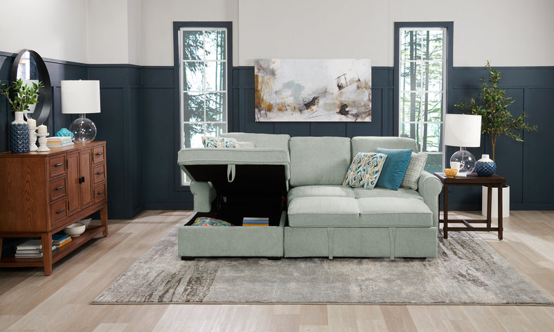 Scott Living Haven 2-Piece Left-Facing Chenille Fabric Sleeper Sectional with Storage Chaise - Seafoam Blue
