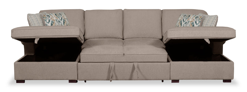 Scott Living Haven 3-Piece Chenille Fabric Sleeper Sectional with Two Storage Chaises - Taupe
