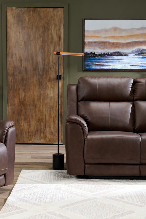Hollar 56\" Matte Black and Wood LED Floor Lamp