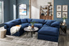 Eclipse Modular 6-Piece Linen-Look Fabric Sectional with Ottomans and Reversible Feather Down Cushions - Navy Blue | Sofa sectionnel modulaire Eclipse 6 pièces en tissu d’apparence lin avec poufs et coussins réversibles en duvet et plumes - bleu marine