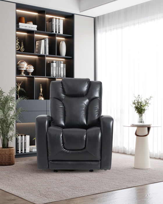 Kenzo 35\" Leather-Look Fabric Swivel Glider Reclining Chair - Black