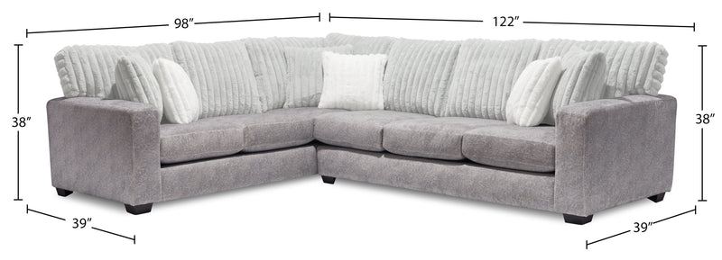 Made in Canada Koda 2-Piece Left-Facing Chenille Fabric Sectional with Reversible Cushions - Plush Paloma Grey