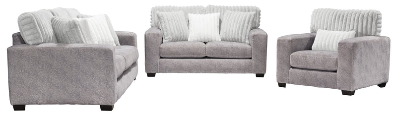 Made in Canada Koda 41\" Chenille and Faux Fur Fabric Chair with Removable Cushions - Plush Paloma Grey