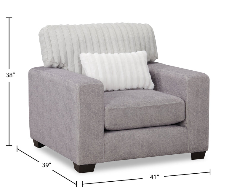 Made in Canada Koda 41\" Chenille and Faux Fur Fabric Chair with Removable Cushions - Plush Paloma Grey
